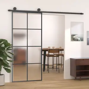 Berkfield Sliding Door Aluminium and ESG Glass 90x205 cm Black