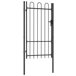 Berkfield Fence Gate Single Door with Arched Top Steel 1x1.75 m Black