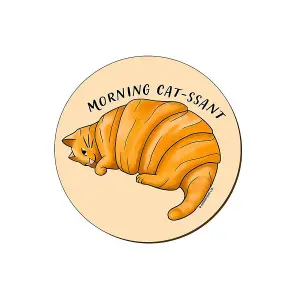 Grindstore Morning Cat-ssant Coaster Cream/Orange/Black (One Size)