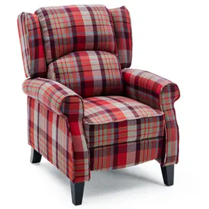 Eaton Wing Back Fireside Check Fabric Recliner Armchair Sofa Chair Reclining Cinema (Red)