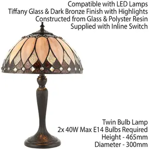 Tiffany Glass Table Lamp Light Dark Bronze & Rich Cream Art Deco Shade i00179