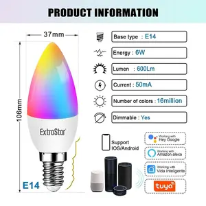 ExtraStar E14 6W WIFI LED Smart Light bulb, pack of 2