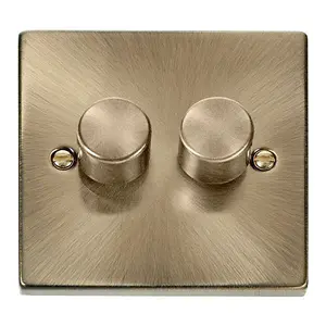 Antique Brass Dimmer Switch 2 Gang 2 Way LED 100W Trailing Edge  - SE Home