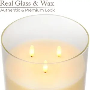 Flameless LED Candle Remote Control 3 Wick Smoked Glass Jar Real Wax Christow