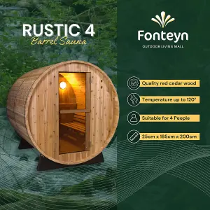 Fonteyn Barrel Sauna 4ft Outdoor Sauna with Rustic Hemlock Wood Suitable for up to 2 People