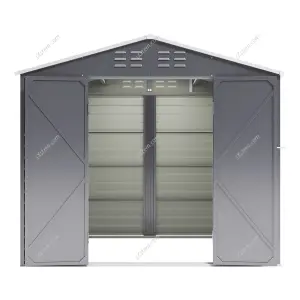 246.5cm W Charcoal Steel Outdoor Garden Tool Storage Shed with Windows, Vents, and Built-in Shelves, Black