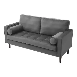 Grey Double Sofa 2-Seat Velvet Sofa with Bolster Pillows