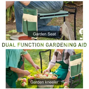 Outsunny Garden Kneeler Foldable Seat Bench EVA Foam Pad with Tool Bag Pouch