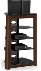 Centurion Supports Zinnia 5-Shelf Black with Walnut Fascia Flat Screen TV, Hi-Fi, AV Rack Glass Stand