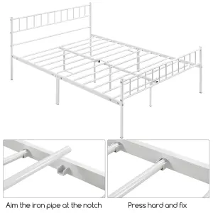 Yaheetech White 5ft King Metal Bed Frame with Slatted Headboard and Footboard