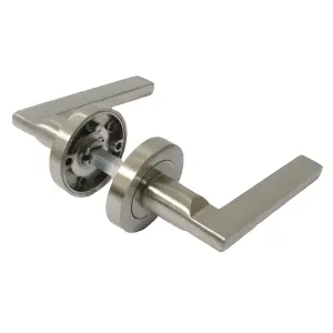 UNO Door Handle Modern Satin Nickel Lever on Rose Internal Handles + 64mm Latch & Hinges