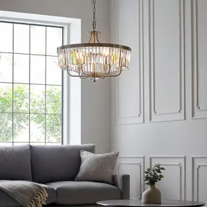 Luminosa Ascoli Pendant Ceiling Light Antique Brass Plate, Clear Cut Glass