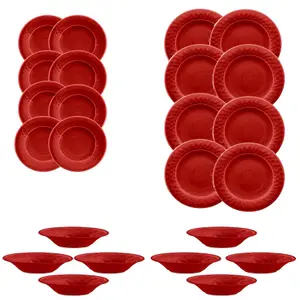 Purely Home Crackle Red Melamine 24 Piece Outdoor Dinnerware Set for 8