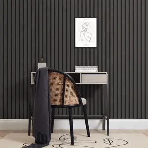 Contemporary Wood Slat Wallpaper in Ebony