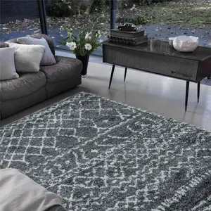 Grey Cream Geometric Luxurious Modern Shaggy Easy to clean Rug for Dining Room-120cm X 170cm