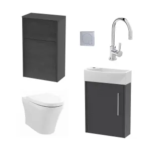 Power Cloakroom Bundle - Right Wall Hung Vanity Unit, Concealed Cistern WC Unit, Toilet & Tap, 440mm - Graphite/Chrome - Balterley