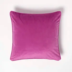 Homescapes Hot Pink Filled Velvet Cushion with Piped Edge 46 x 46 cm