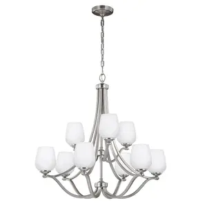 9 Bulb Chandelier Hanging Pendant Ceiling Light Satin Nickel LED E27 60W Bulb