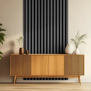 Wall Panel Wood Slat Grey Oak Decorative Wooden Wall Panelling 3D Slatted Acoustic Sound Absorbing Ceiling or Wall Slats 200 x 60