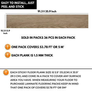 Self Adhesive Floor Planks - 36 Planks Per Pack Covering 53.8 ft²(5 m²) - Peel And Stick Vinyl Flooring in Beige Grey Wood Effect