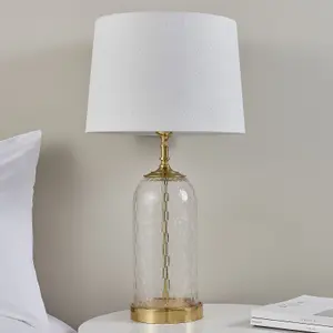 Table Lamp Solid Brass & Vintage White Linen 60W E27 GLS Base & Shade