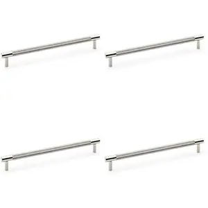 4 PACK - Knurled T Bar Door Pull Handle - Polished Nickel - 224mm Centres Premium Drawer