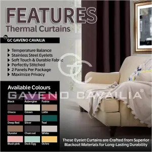 GC GAVENO CAVAILIA Choco Blackout Eyelet Curtains 66x72 Inches 80-90% Black Out Thermal Ring Top Curtain Pair Window