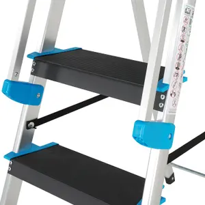 0.6m XL Platform Step Ladders 3 Tread Anti Slip Steps & Tool Tray Aluminium