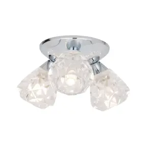 First Choice Lighting Pair of Polished Chrome Flush Fitting with Crystal Effect Glass Shades