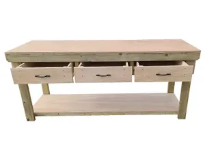 Wooden Eucalyptus hardwood top workbench, tool cabinet with drawers (V.1) (H-90cm, D-70cm, L-240cm)