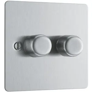 BG Brushed Steel Flat 2 way 400W Dimmer switch Matt Silver 2 gang