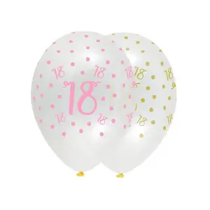 Creative Party Latex Dotted 18th Balloons (Pack of 6) Crystal Clear/Pink/Green (One Size)