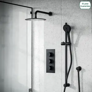 2-Way Overhead Rainfall Shower and Matte Black Raiser Rail with Handset Set