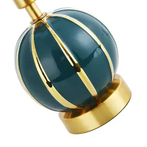 Classic Dark Teal Gloss Ceramic Spherical Table Lamp with Polished Gold Stripes