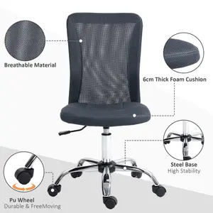 Vinsetto Armless Office Chair with Adjustable Height Mesh Back Wheels Dark Grey