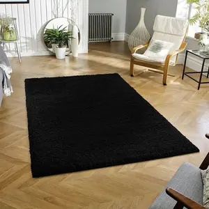 Wadan 160x230cm Black Shaggy Rug - Rectangular Soft Touch Thick Pile Modern Area Rug - Rugs for Living & Bedroom Non Shedding