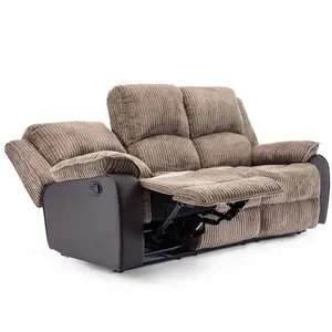 Postana Manual High Back Jumbo Cord Fabric Recliner 3 Seater Sofa (Brown)