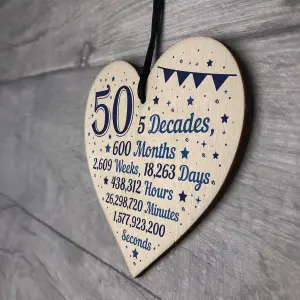 Red Ocean 50th Birthday Christmas Gift For Dad Mum Gift For A Friend Handmade Hanging Wooden Heart Plaque