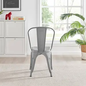 Furniturebox Set of 2 Grey Colton Tolix Style Stackable Industrial Metal Dining Chair