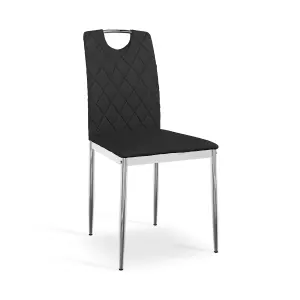 Set Of 6 Monza Faux Leather Dining Chair Modern Padded Seat Chrome Legs Kitchen (Black)