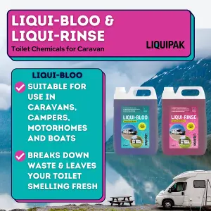 Liquipak Liqui-Bloo & Rinse Caravan Toilet Chemicals, Formaldehyde Free, Pink & Blue 2x5L