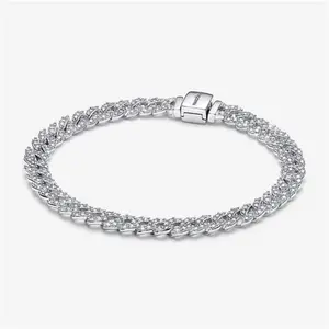 Pandora Timeless Pavé Cuban Chain Bracelet - Sterling Silver / Cubic Zirconia - Sz. 20 cm