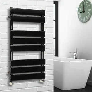 Flat Panel Heated Towel Rail Radiator Bathroom Warmer Black / 80cm H x 60cm W x 6.2cm D