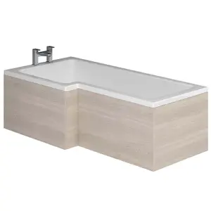 Novela Left Hand L-Shape Shower Bath - 1700x820mm with Light Wood Panel