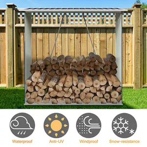 5.3 x 2.7 ft Black Metal Log Store Garden Log Storage Outdoor Firewood Storage Shed