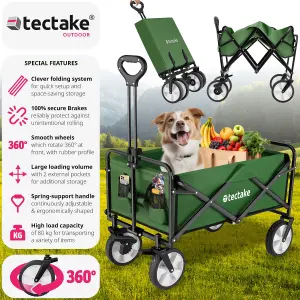 Garden Trolley Leon - foldable, with brakes, fabric insert, 2 pockets, bag - green