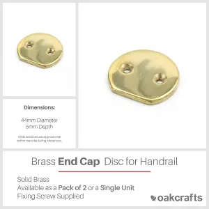 Oakcrafts - Solid Brass End Cap Disc 44mm - Pack of 2