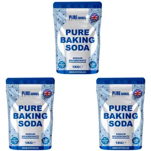 Pure Source Nutrition Baking Soda 3KG (1KG x 3 Bags) Multi Purpose Household Cleaner Sodium Bicarbonate of Soda