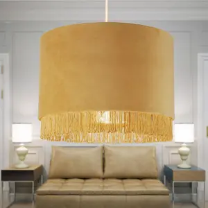 First Choice Lighting Set of 2 Sand Velvet With Chrome Inner Tassled Light Shades