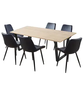 Hallowood Furniture Dudley Dinning Table 1.5m with 6 Black Bonded Leather Chairs